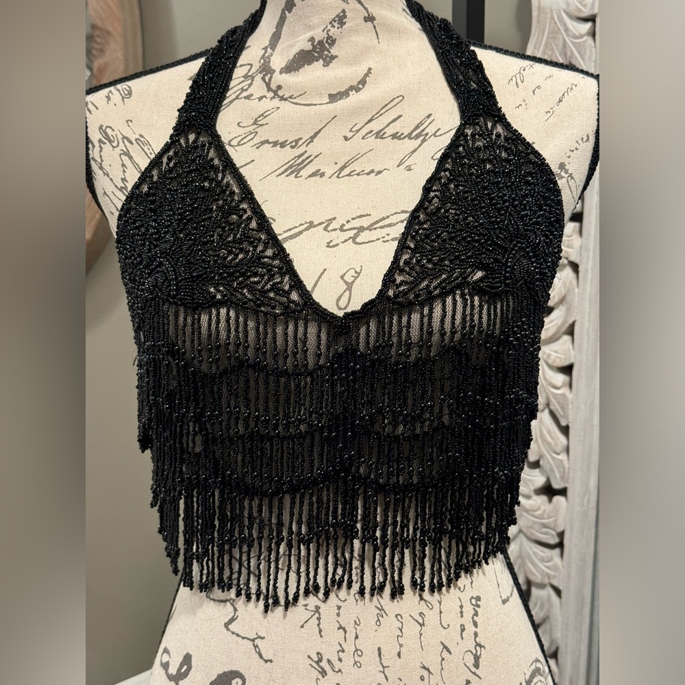 Glass beaded halter top OS